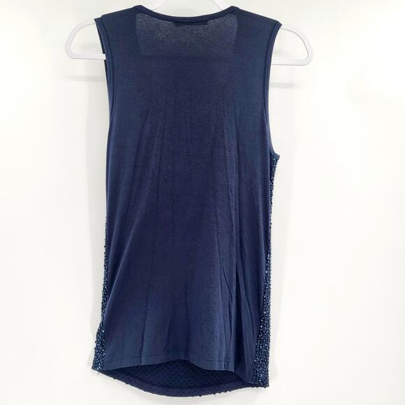 Ambre Babzoe Dark Blue Beaded Front Wool Blend Tank Top Women's Size 38 (US M) - Picture 2 of 5